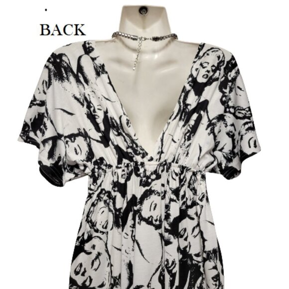 Marilyn Monroe Print Black White V Neck Short Sleeve Long Maxi Dress  Size S/M - Picture 5 of 14